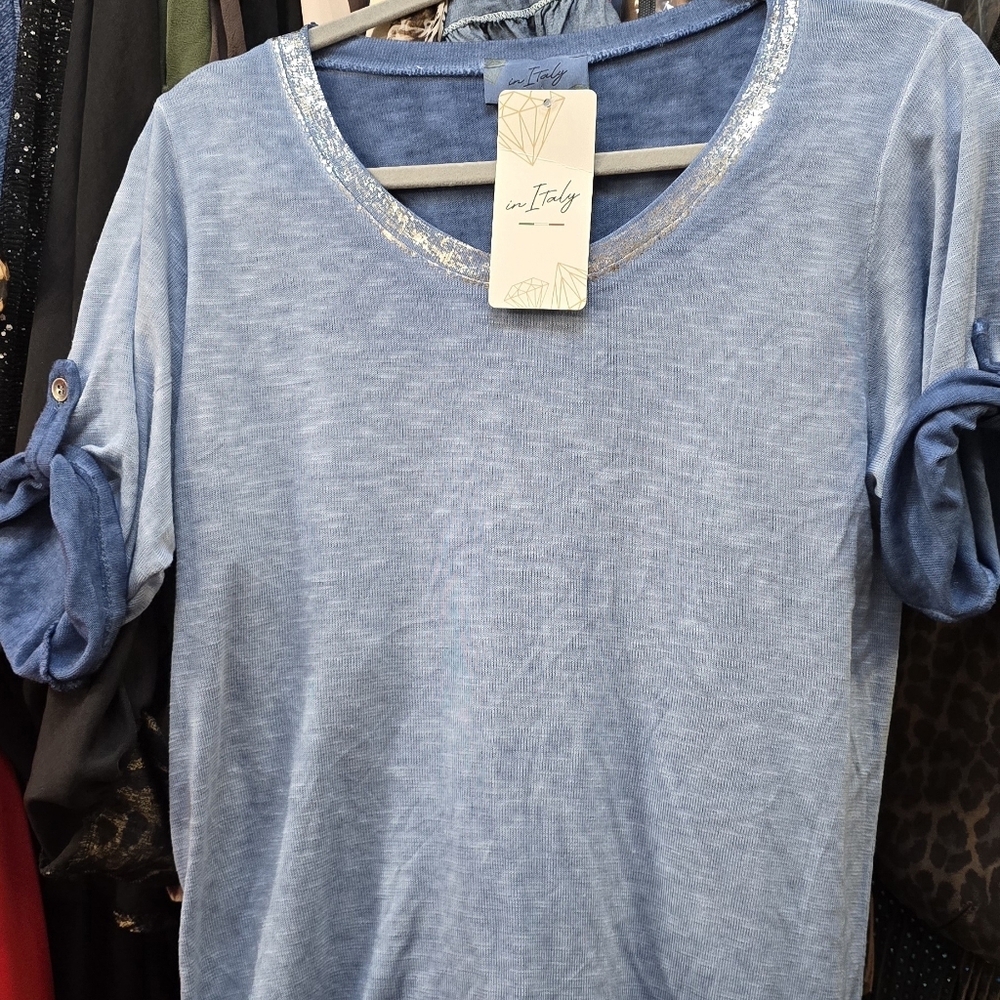 Women's Italian Scoop Neck Tops with Rolled Sleeves ALL 4
